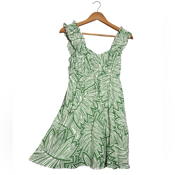 Blu Pepper Green & White Leaf Print Ruffle Mini Dress Women’s Medium Boho - Picture 5 of 7